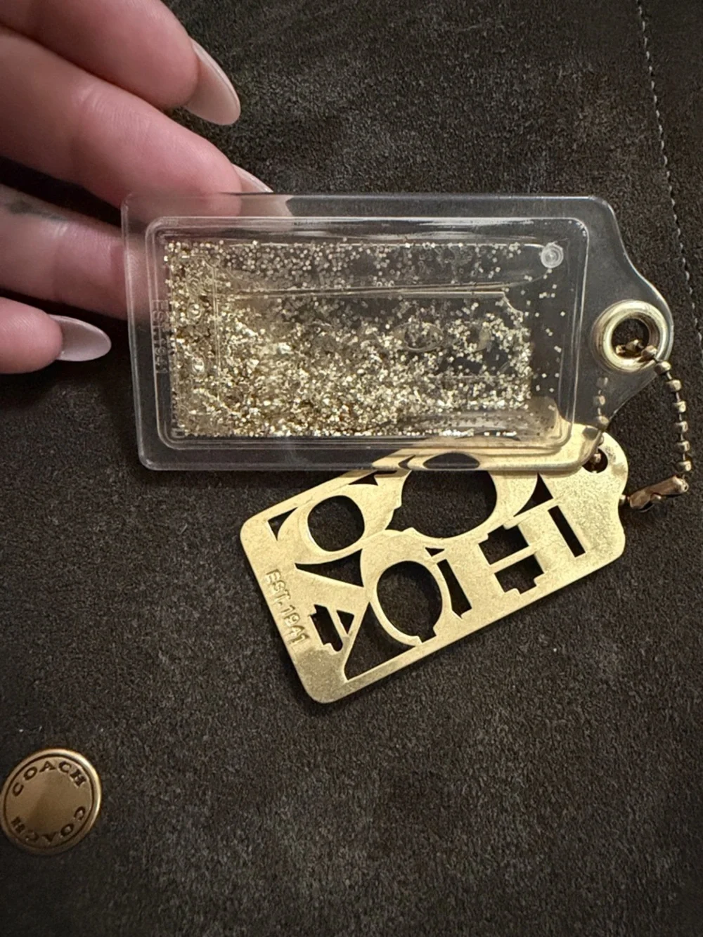 Vintage Coach Gold Glitter Logo Tag Keychain Fob - Picture 2 of 2